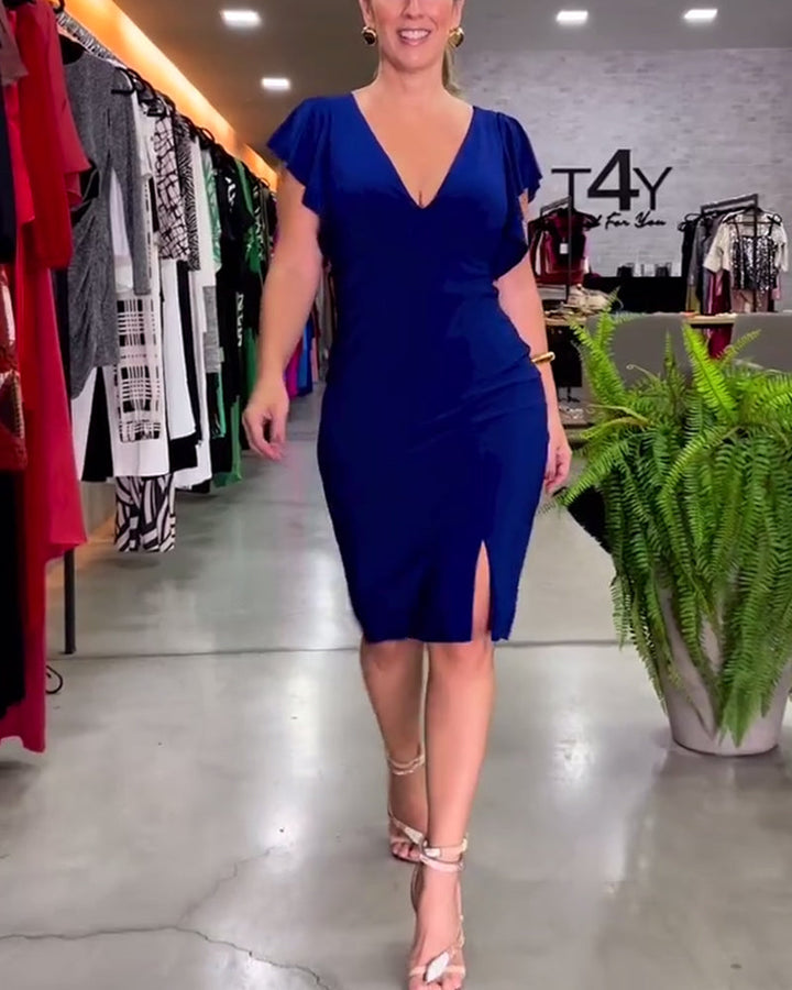 V-neck sexy ruffle sleeve dress