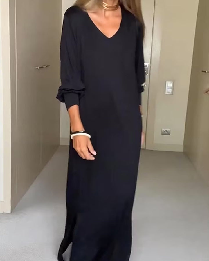 Casual solid color v-neck dress