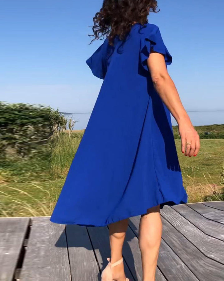 Solid color ruffle simple dress