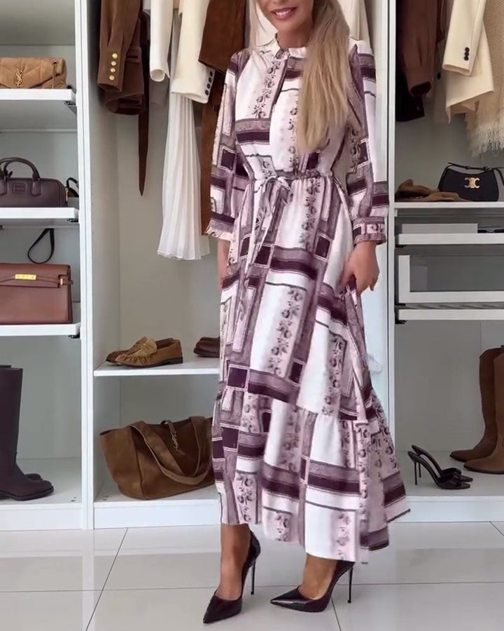 Elegant Printed Long-Sleeved Dress