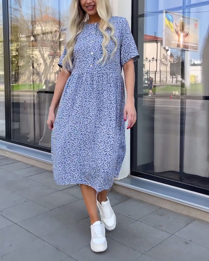 Mid-sleeve button floral dress