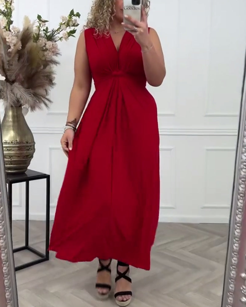 Sleeveless solid color twist elegant dress