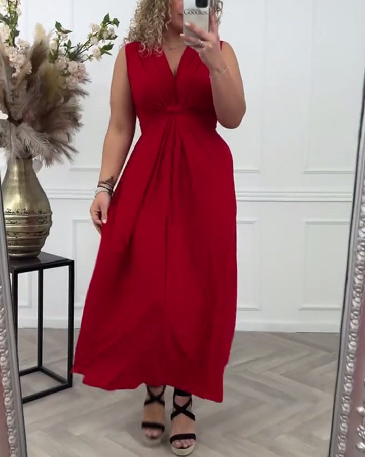 Sleeveless solid color twist elegant dress