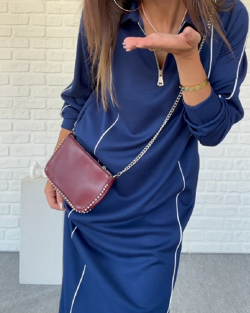 Fashionable Commuter Lapel Pocket Dress