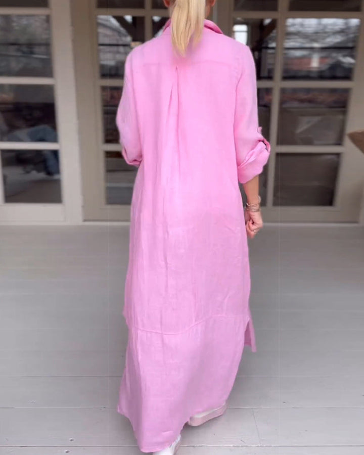 Solid color button lapel casual dress