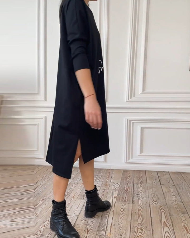Simple printed side slit dress