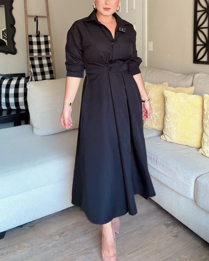 Lapel Waist Shirt Dress