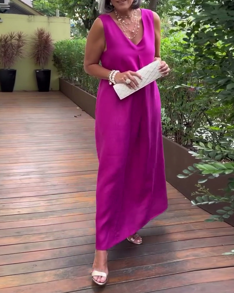V-Neck Sleeveless Casual Long Dress