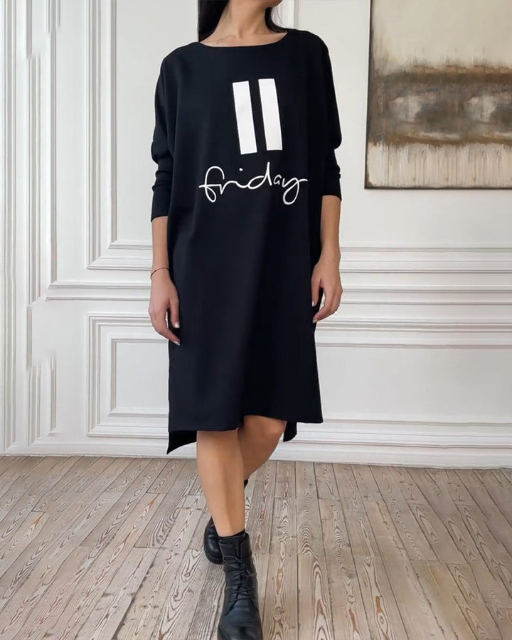 Simple printed side slit dress