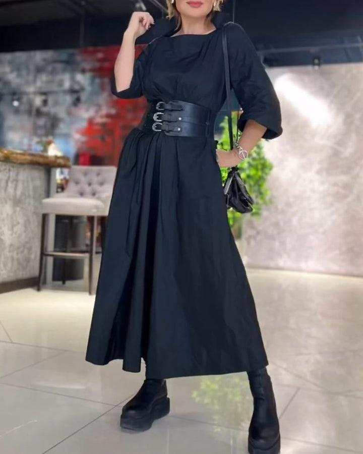 Elegant Solid Color Dress with Square Neck