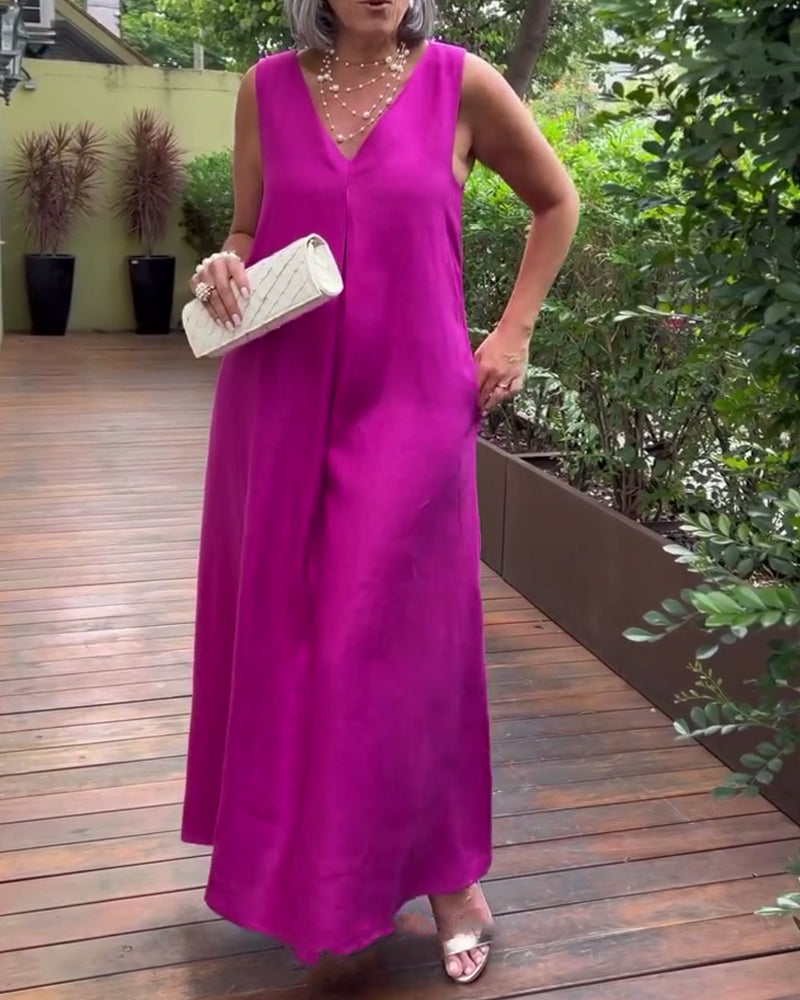 V-Neck Sleeveless Casual Long Dress