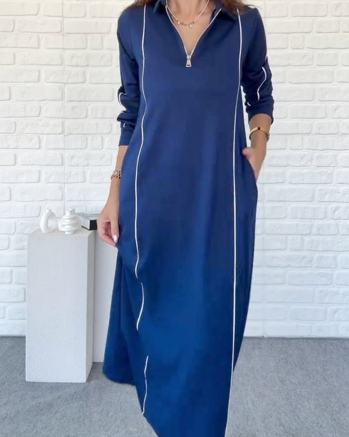 Fashionable Commuter Lapel Pocket Dress