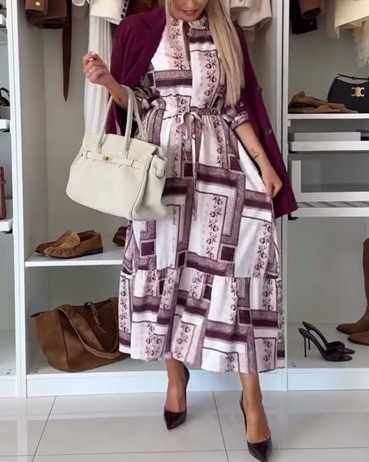 Elegant Printed Long-Sleeved Dress