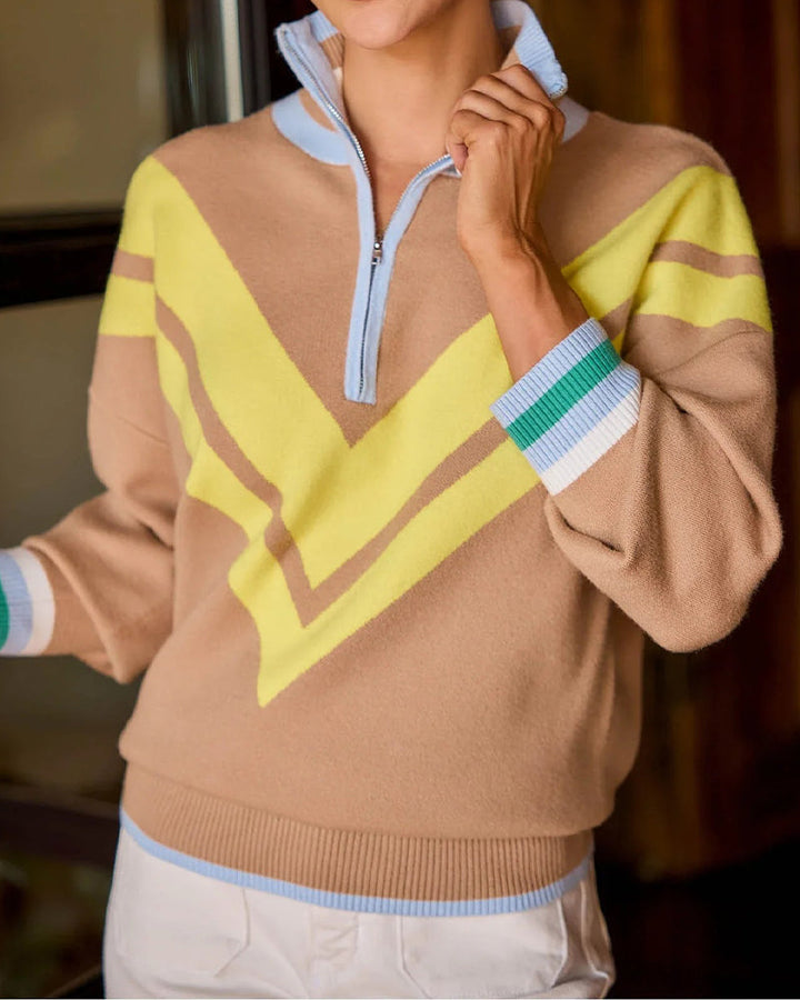Half-Zip Collar Contrast Color Pullover