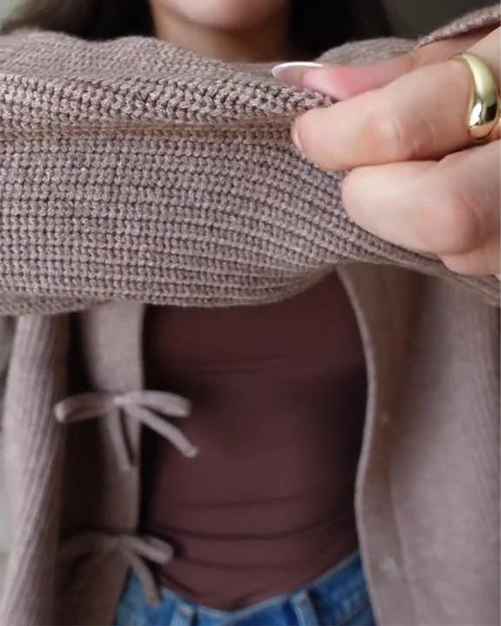 Bow Button Front Solid Cardigan