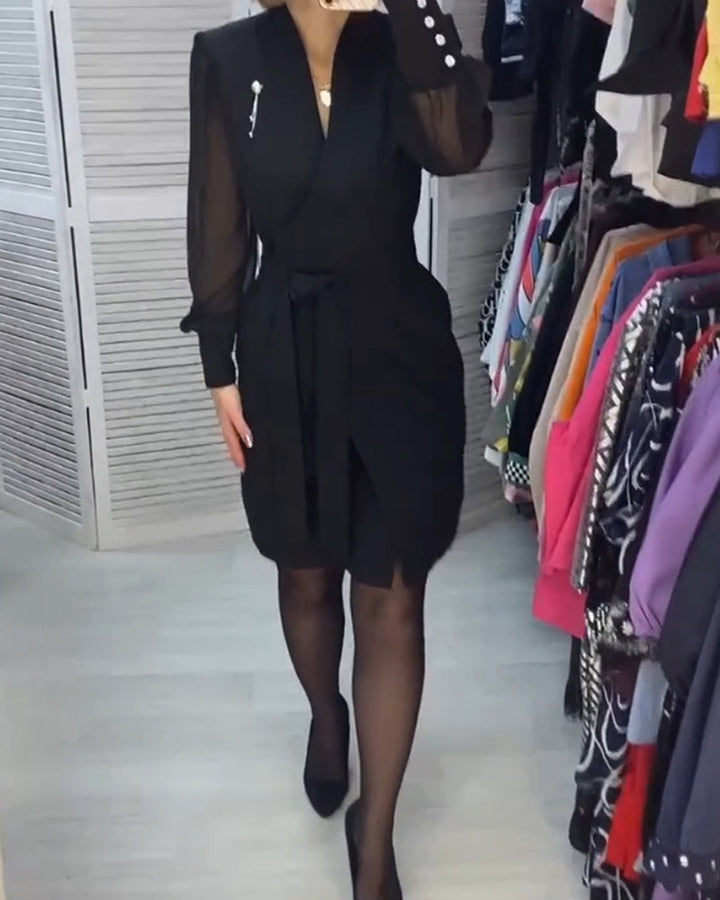 Casual See-through dress with V neck