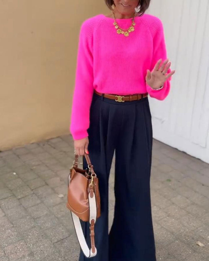 Fashion Solid Color Crew Neck Pullover
