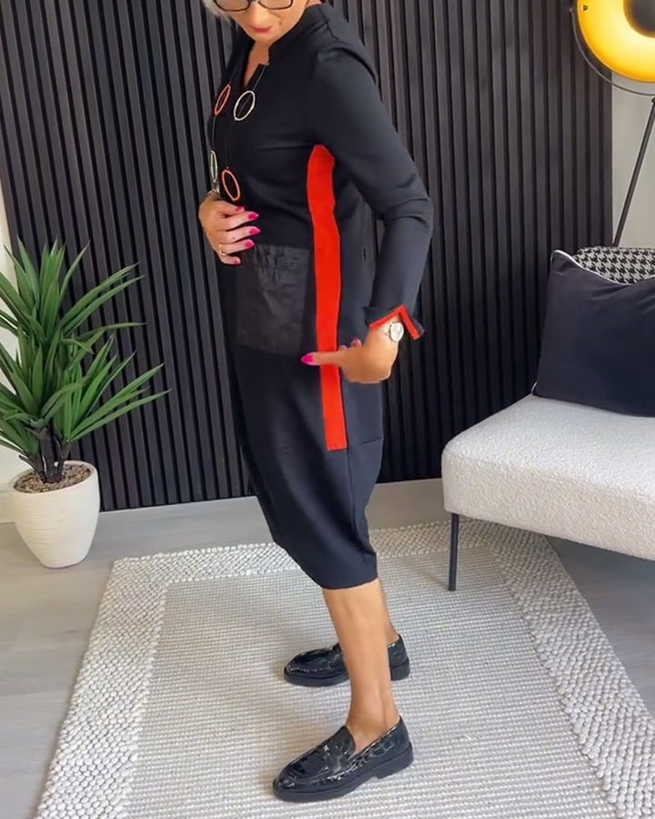V-neck solid color slim dress