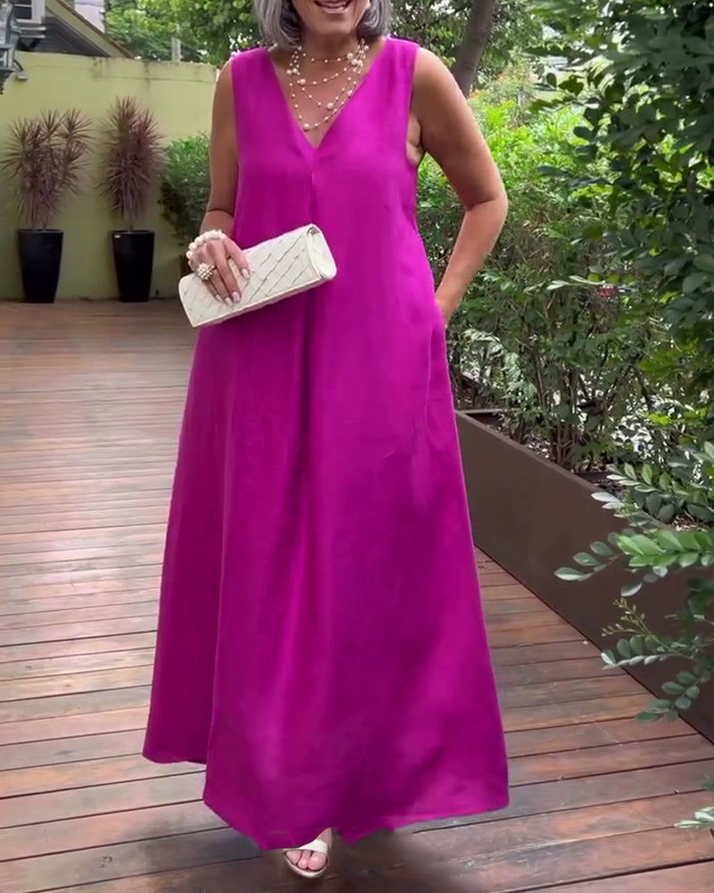 V-Neck Sleeveless Casual Long Dress