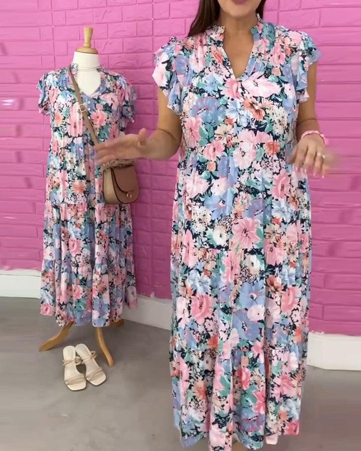 Floral print V-neck casual short-sleeved dress