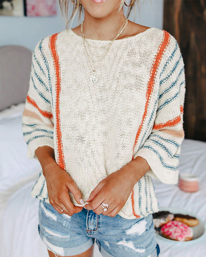 Loose-Fitting Striped Contrast Jumper