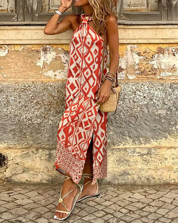Halter Neck Bohemian Print Dress