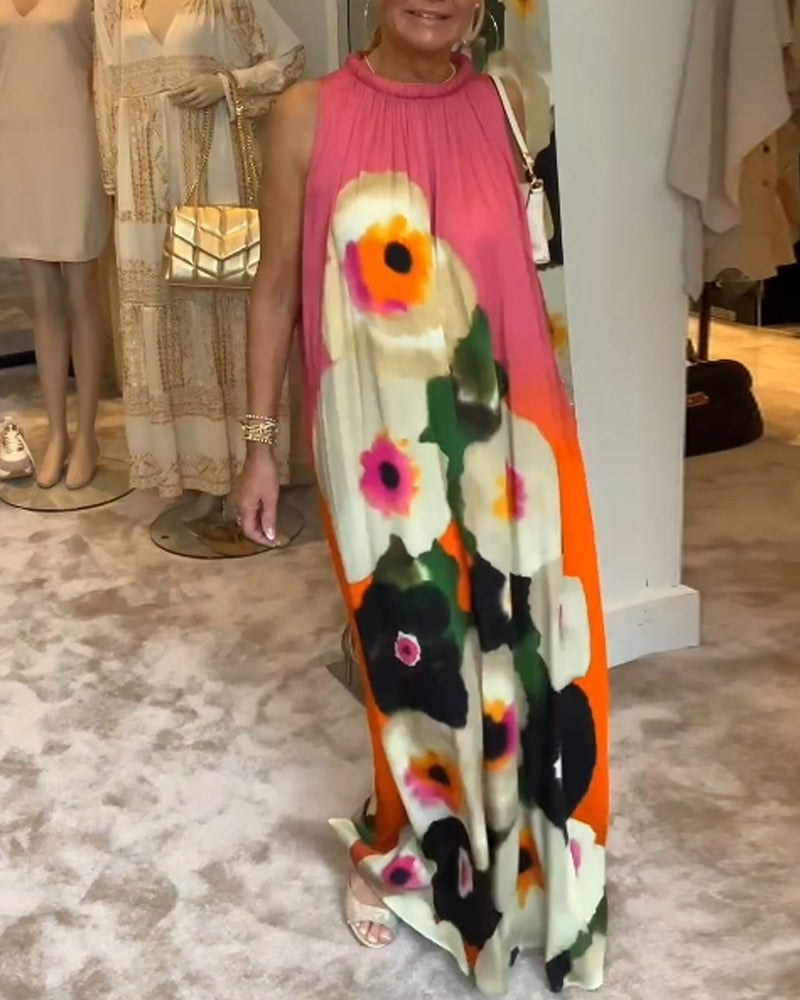 Sleeveless floral print casual long dress