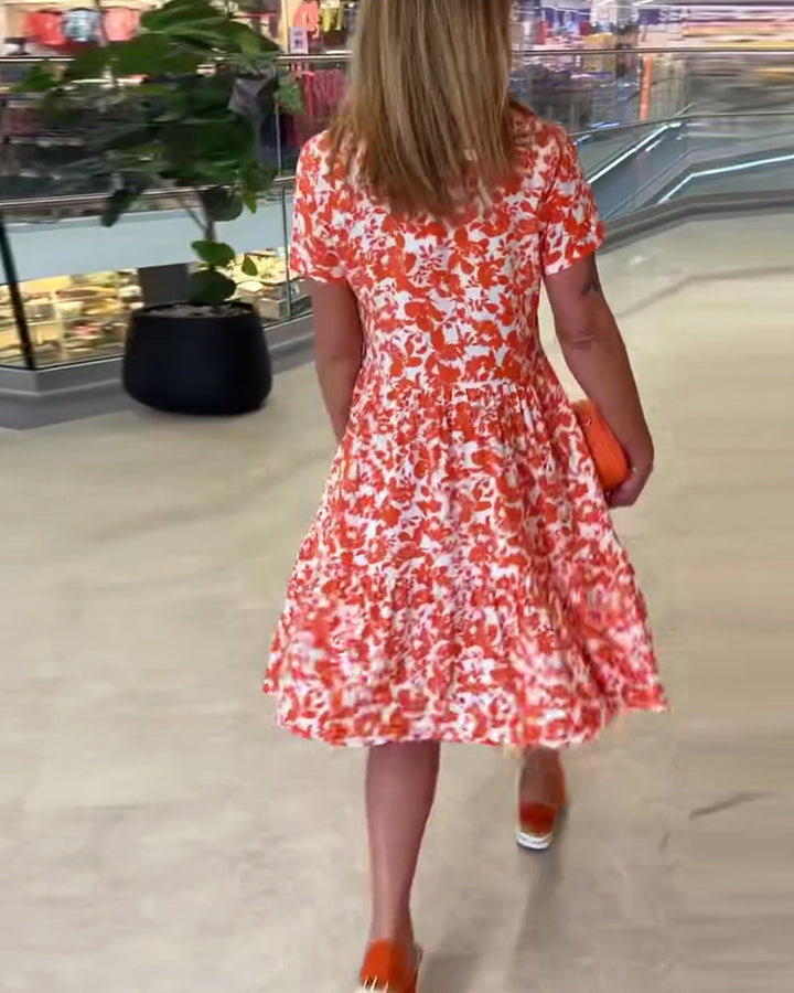 Short Sleeve Floral Midi Dress