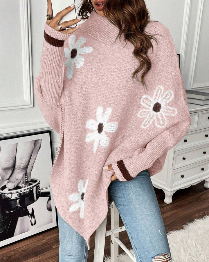 Batwing Sleeve Floral Pullover Sweater