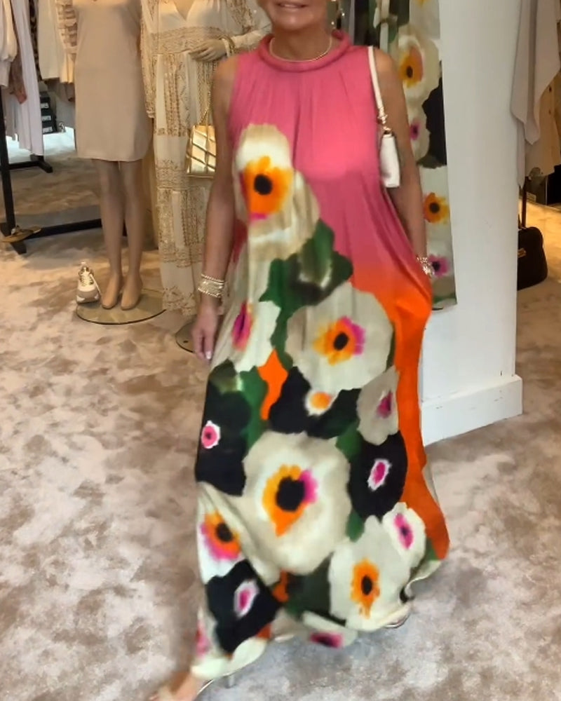 Sleeveless floral print casual long dress