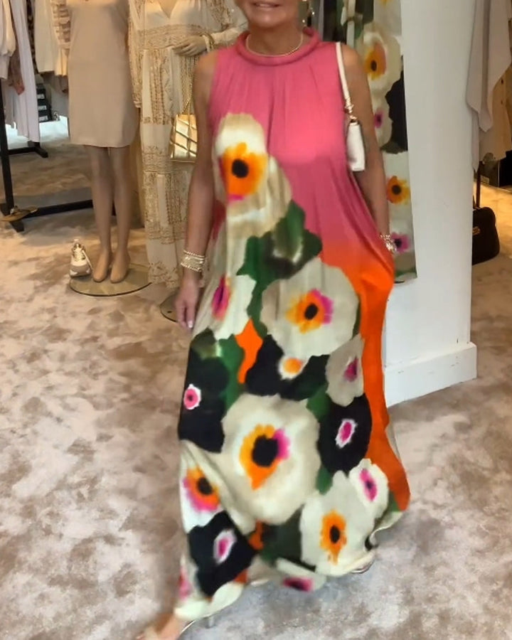 Sleeveless floral print casual long dress