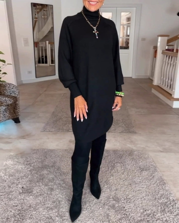 Solid Color High Neck Dress