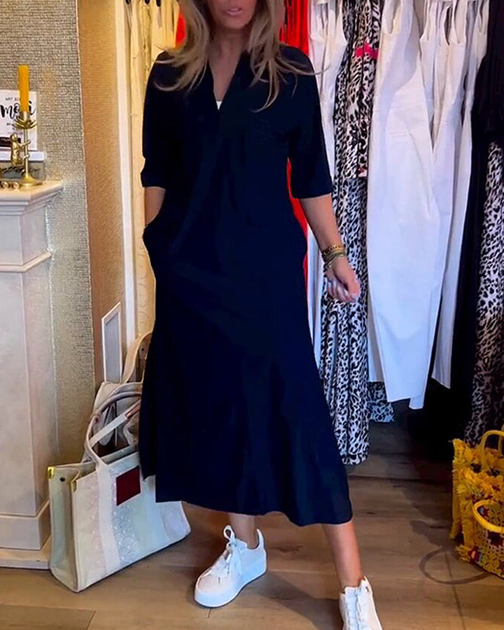 V-neck pocket dress