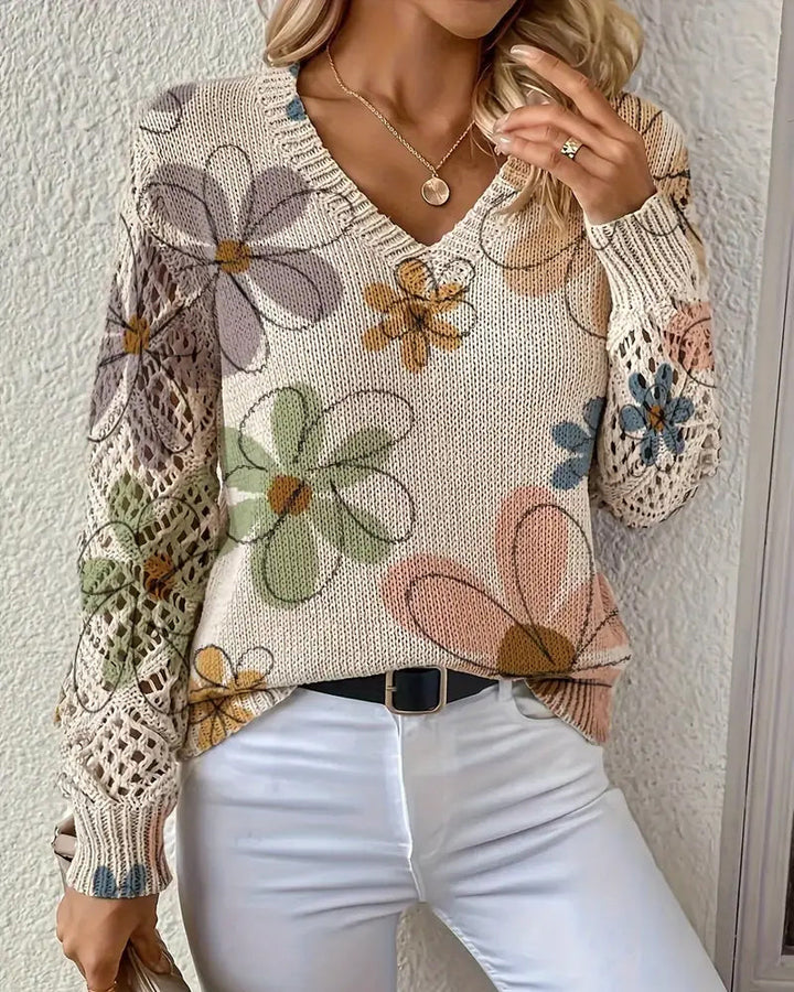 V-Neck Openwork Knit Jumper