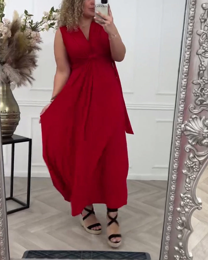 Sleeveless solid color twist elegant dress