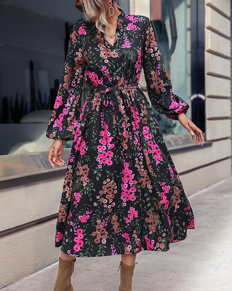 Floral Printed V Neck Dress