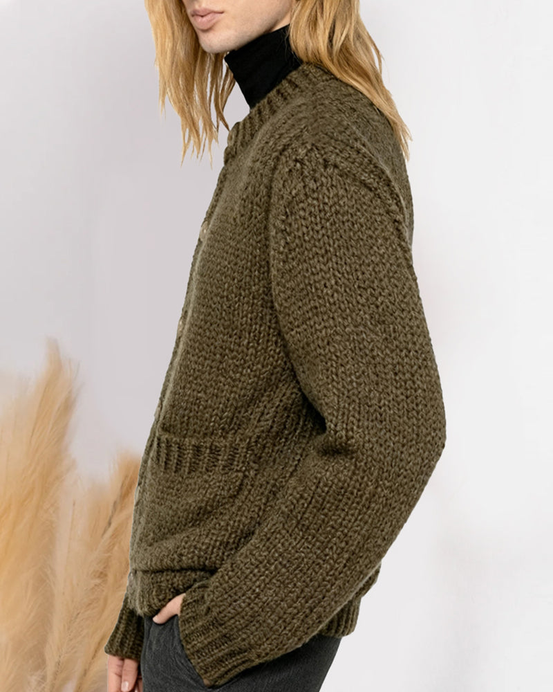 Long-Sleeved Solid Color Cardigan
