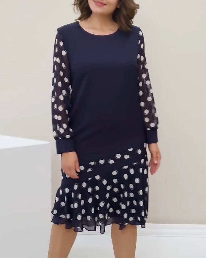 Round Neck Long Sleeve Polka Dot Dress