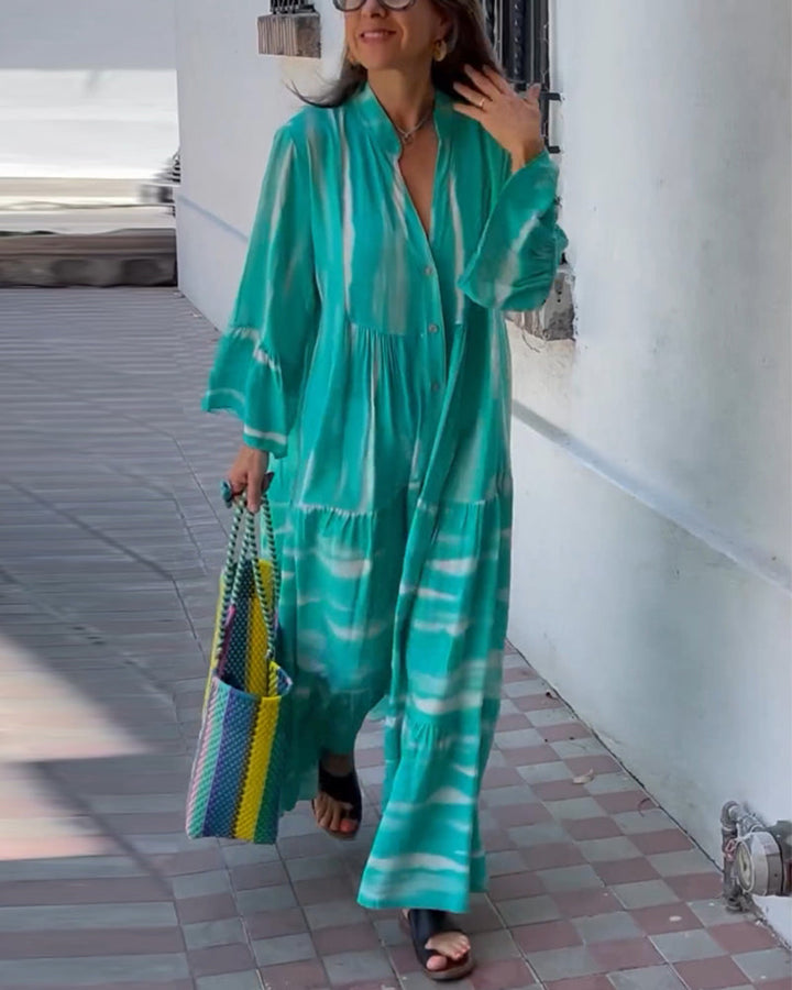 Casual V-neck flare sleeve loose long dress
