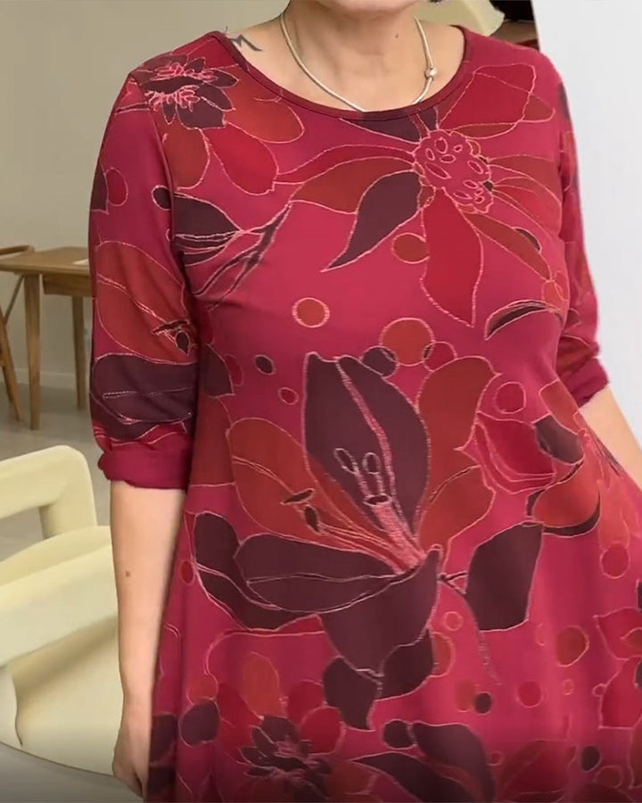 Round neck floral print casual dress
