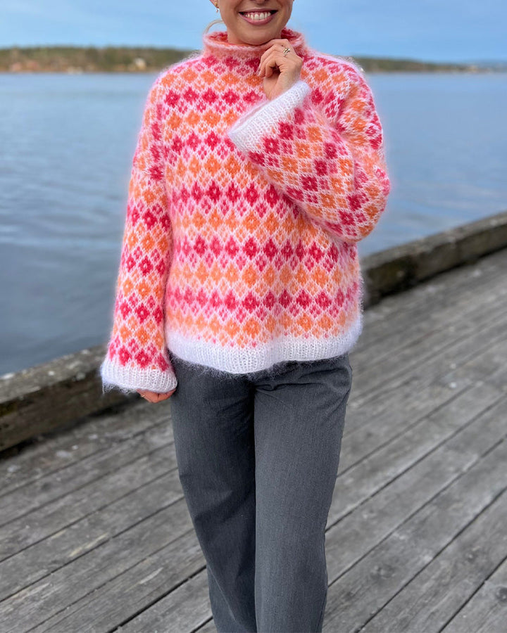 Colored High Neck Drop Shoulder Jumper